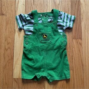 John Deere Baby Green Overalls with Striped Shirt size 12 months